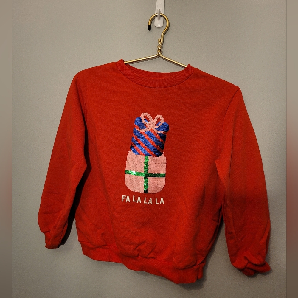 H&M Red Holiday Sweatshirt with Flip Sequin Design